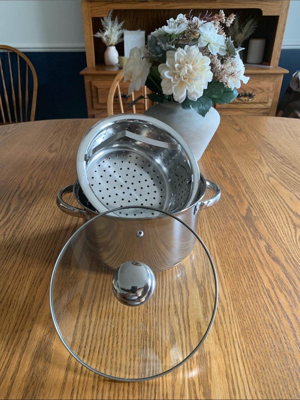 4 Qt Stainless Steel Stock Pot with Steamer Insert and Glass Lid - Silver